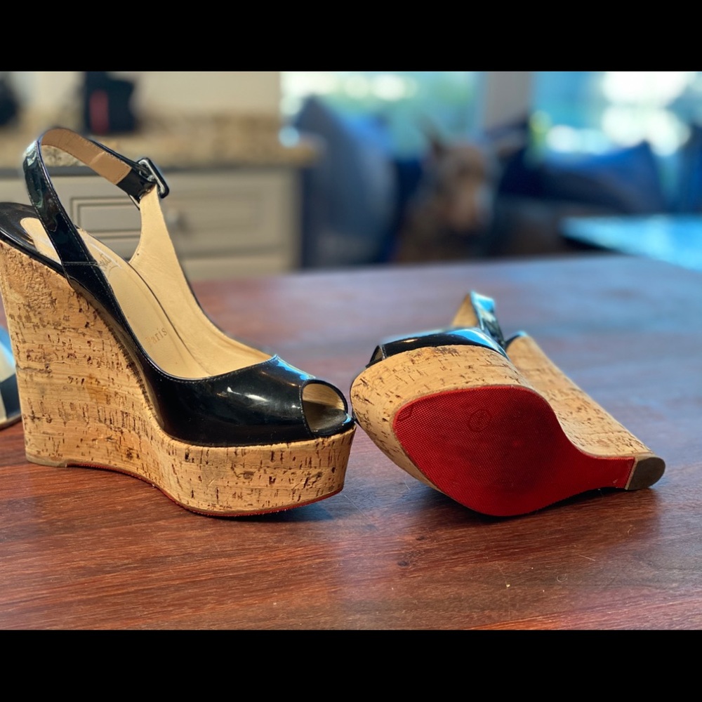 Christian Louboutin sling back cork wedges